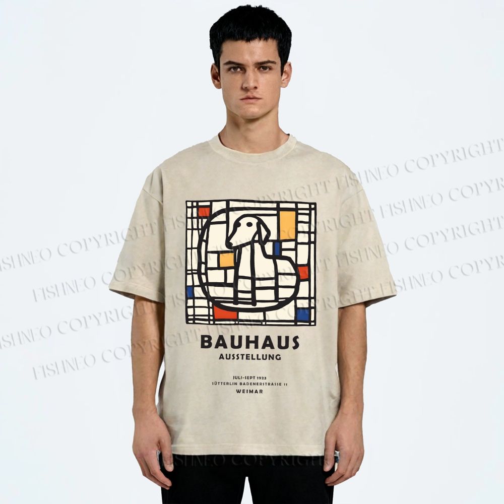 Unisex Bauhaus Dog Printed Washed Tee