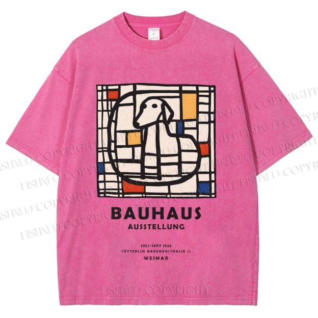 Unisex Bauhaus Dog Printed Washed Tee