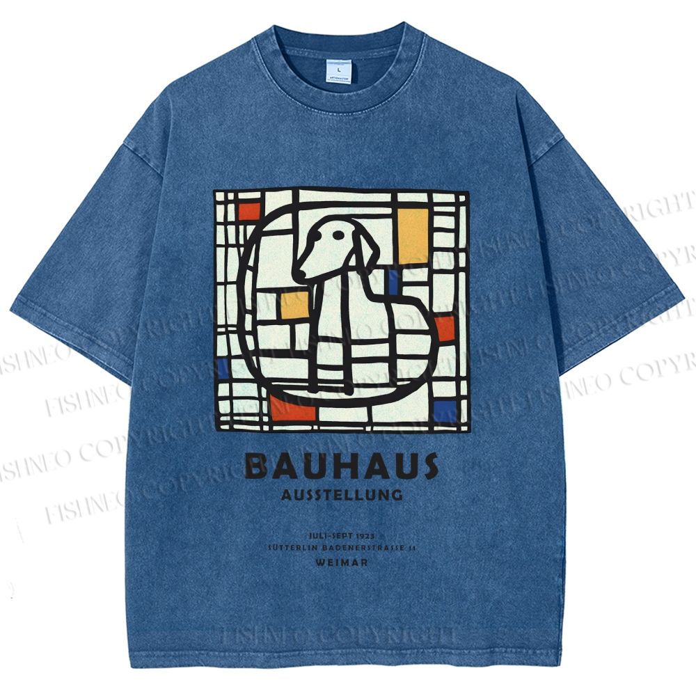 Unisex Bauhaus Dog Printed Washed Tee
