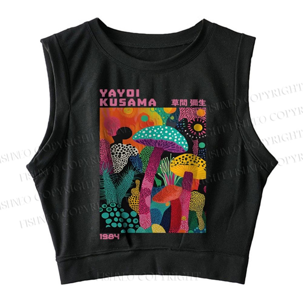 Yayoi Kusama Multicolor Mushroom Sleeveless Crop Tops
