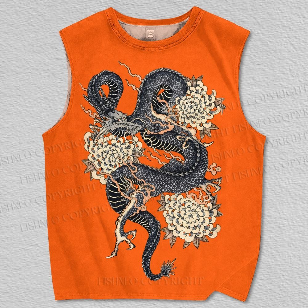 Unisex Dragon And Kiku Printed Tank Top