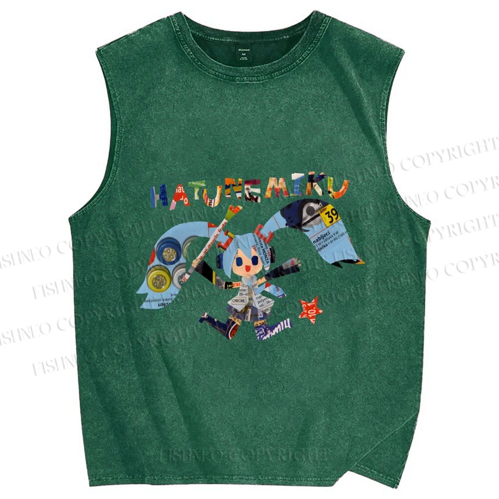 Unisex Hatsune Miku Collage Printed Washed Tank Top