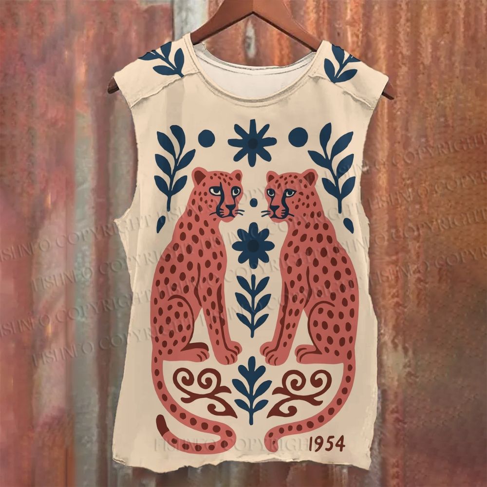 Unisex Casual Twin Cheetahs Boho Jungle Art Printed Tank Top