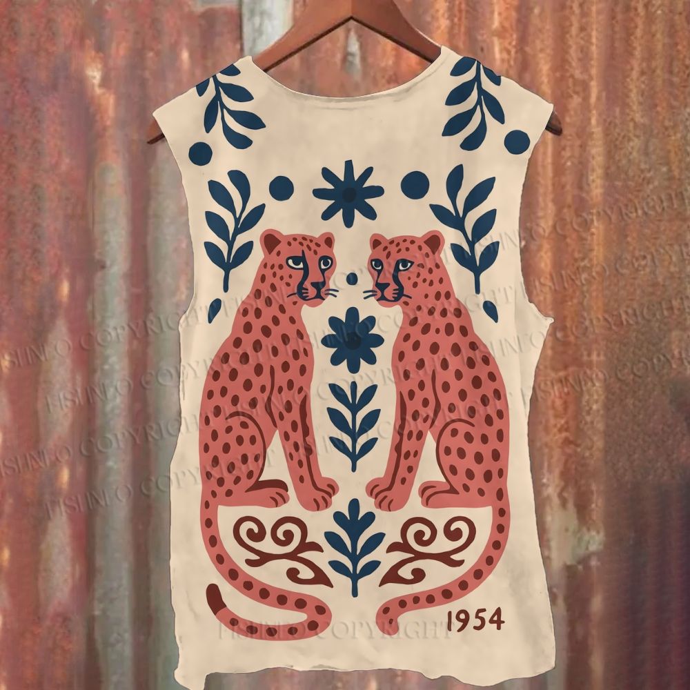 Unisex Casual Twin Cheetahs Boho Jungle Art Printed Tank Top