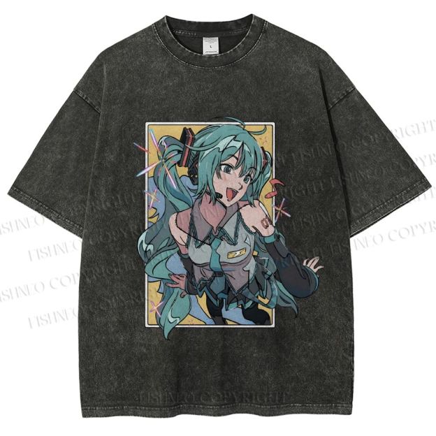 Unisex Hatsune Miku Printed Washed Tee