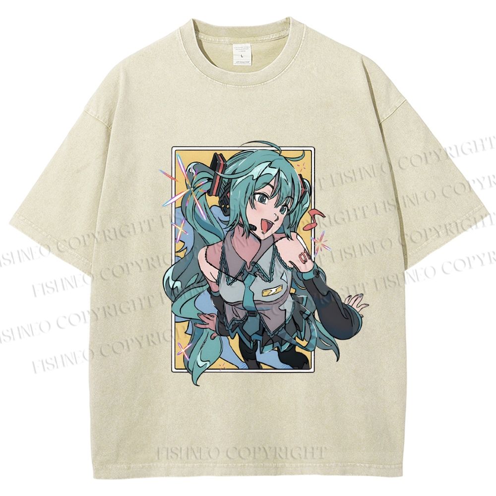 Unisex Hatsune Miku Printed Washed Tee