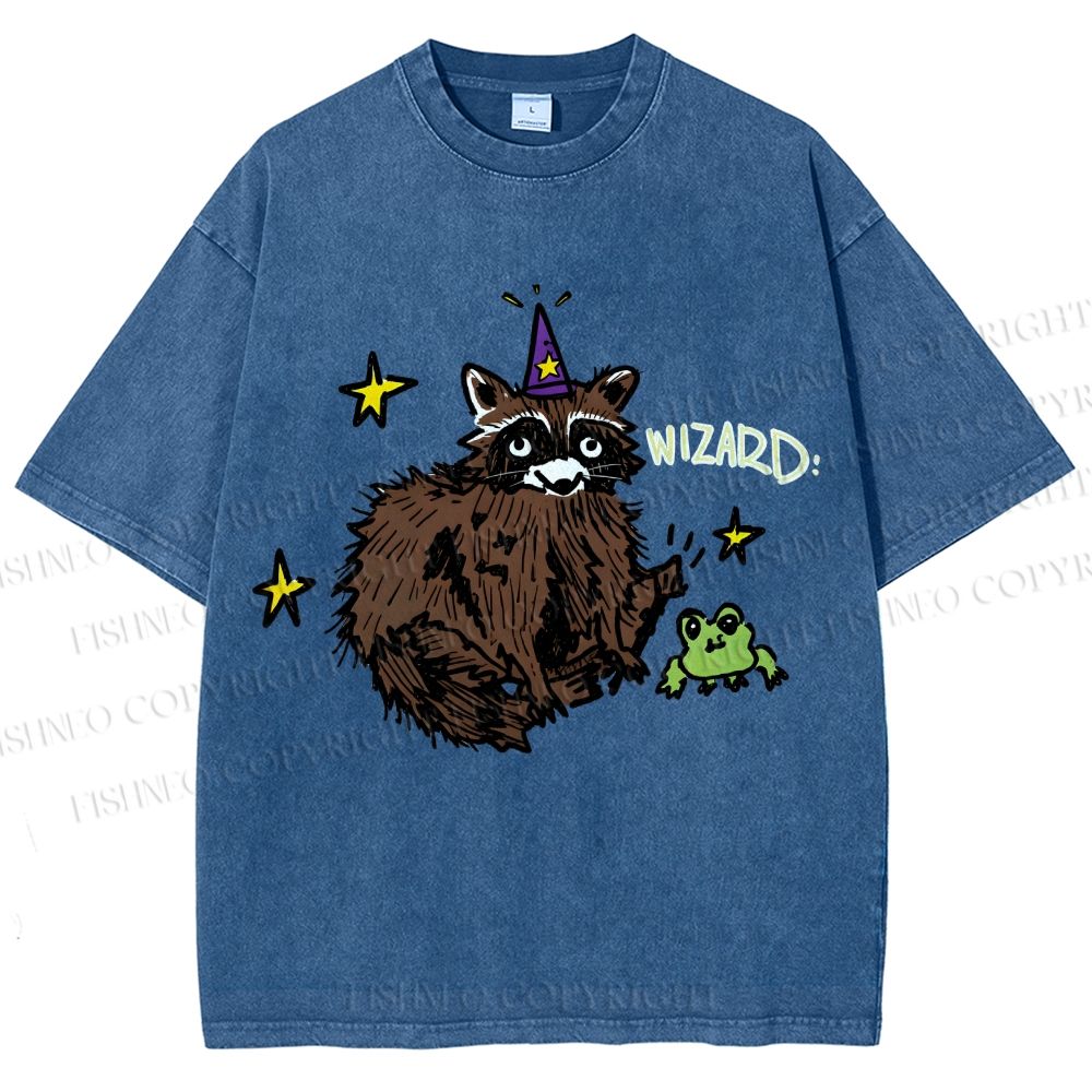Unisex Wizard Raccoon Printed Washed Tee