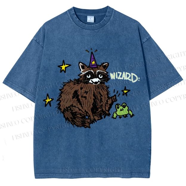 Unisex Wizard Raccoon Printed Washed Tee