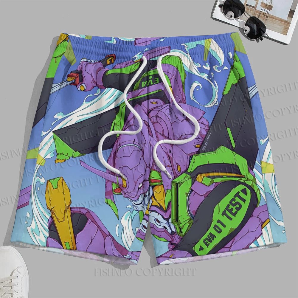 Men's Neon Genesis Evangelion Unit 01 Printed Casual Beach Plus Size Shorts