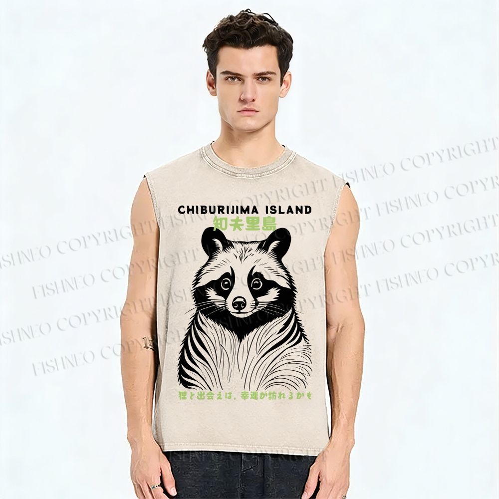 Unisex Chiburijima Island Travel Printed Washed Tank Top