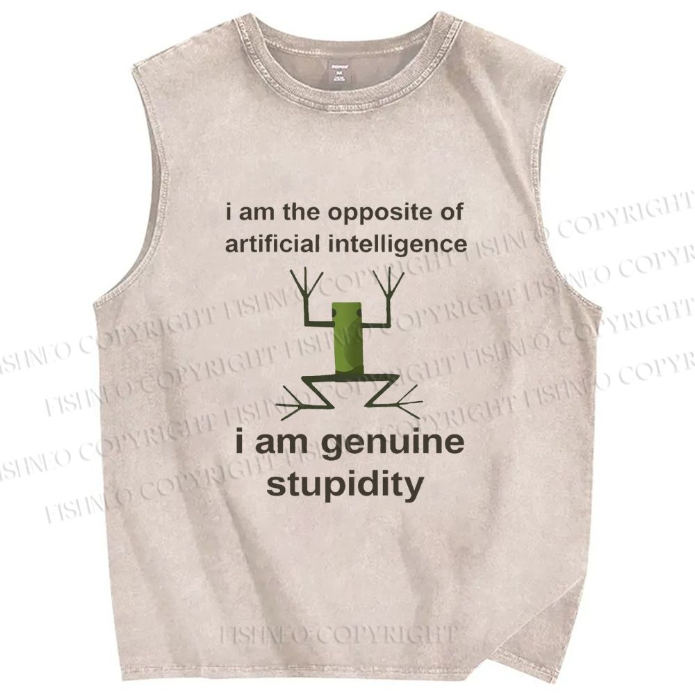 Unisex Genuine Stupidity Frog Meme Printed Washed Tank Top