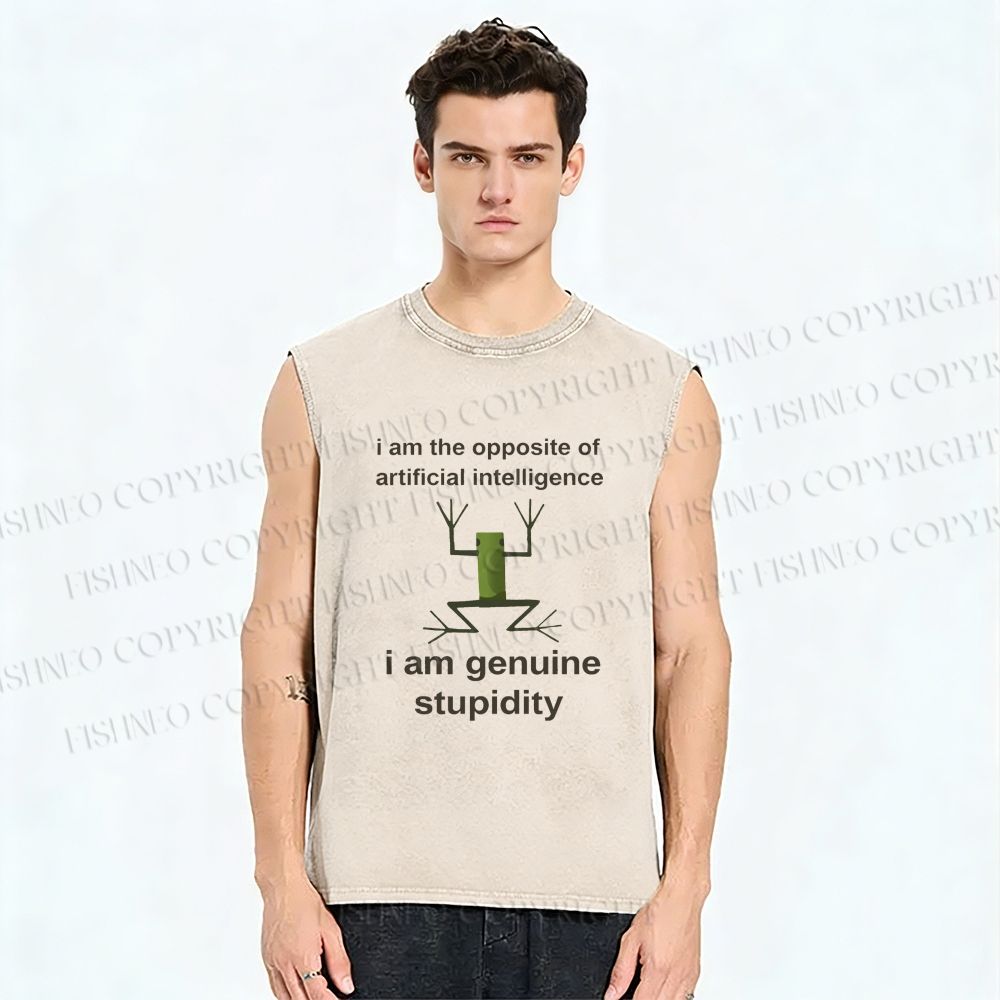 Unisex Genuine Stupidity Frog Meme Printed Washed Tank Top