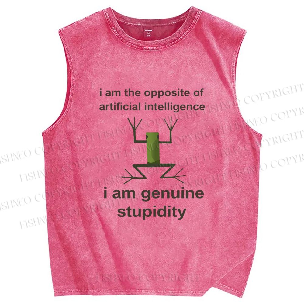 Unisex Genuine Stupidity Frog Meme Printed Washed Tank Top