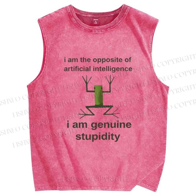 Unisex Genuine Stupidity Frog Meme Printed Washed Tank Top