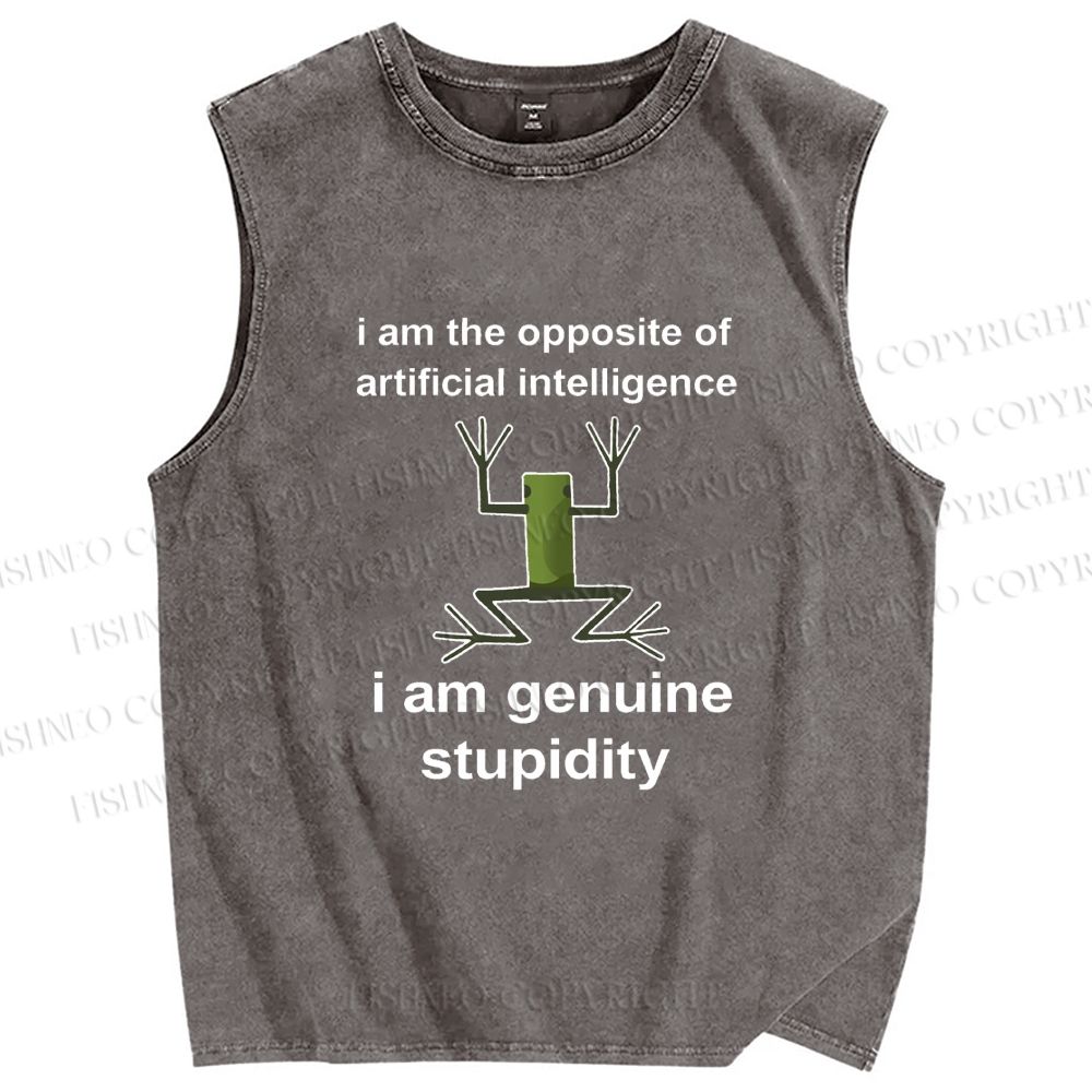 Unisex Genuine Stupidity Frog Meme Printed Washed Tank Top