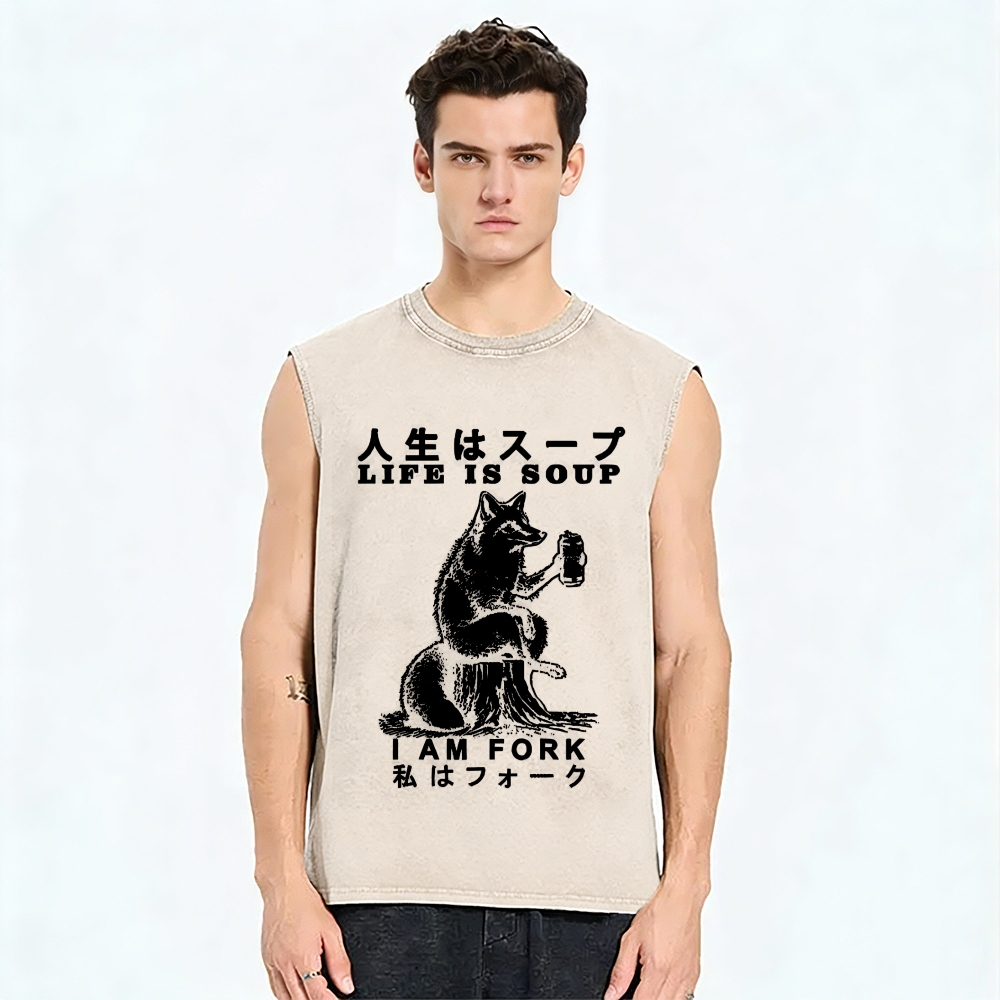 Life Is Soup I Am Fork Vintage Distressed Washed Tank Top