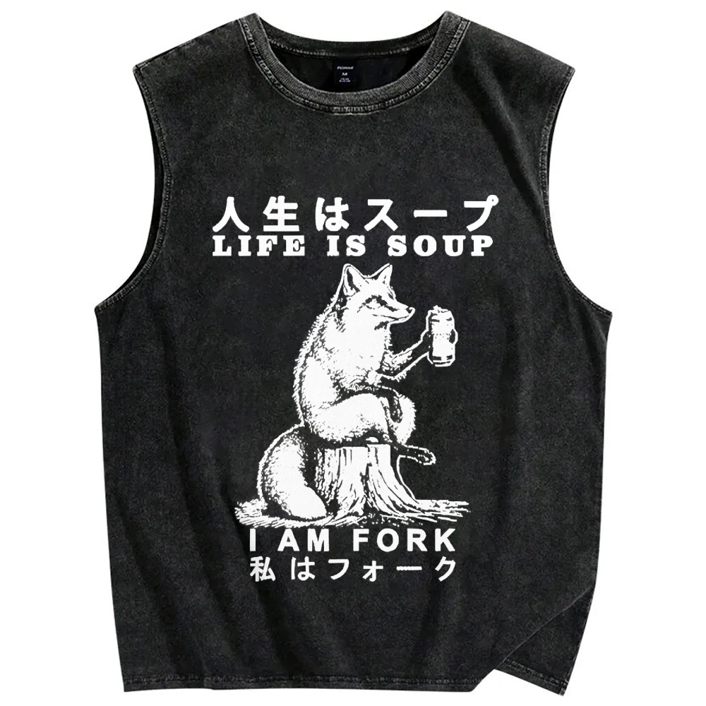 Life Is Soup I Am Fork Vintage Distressed Washed Tank Top