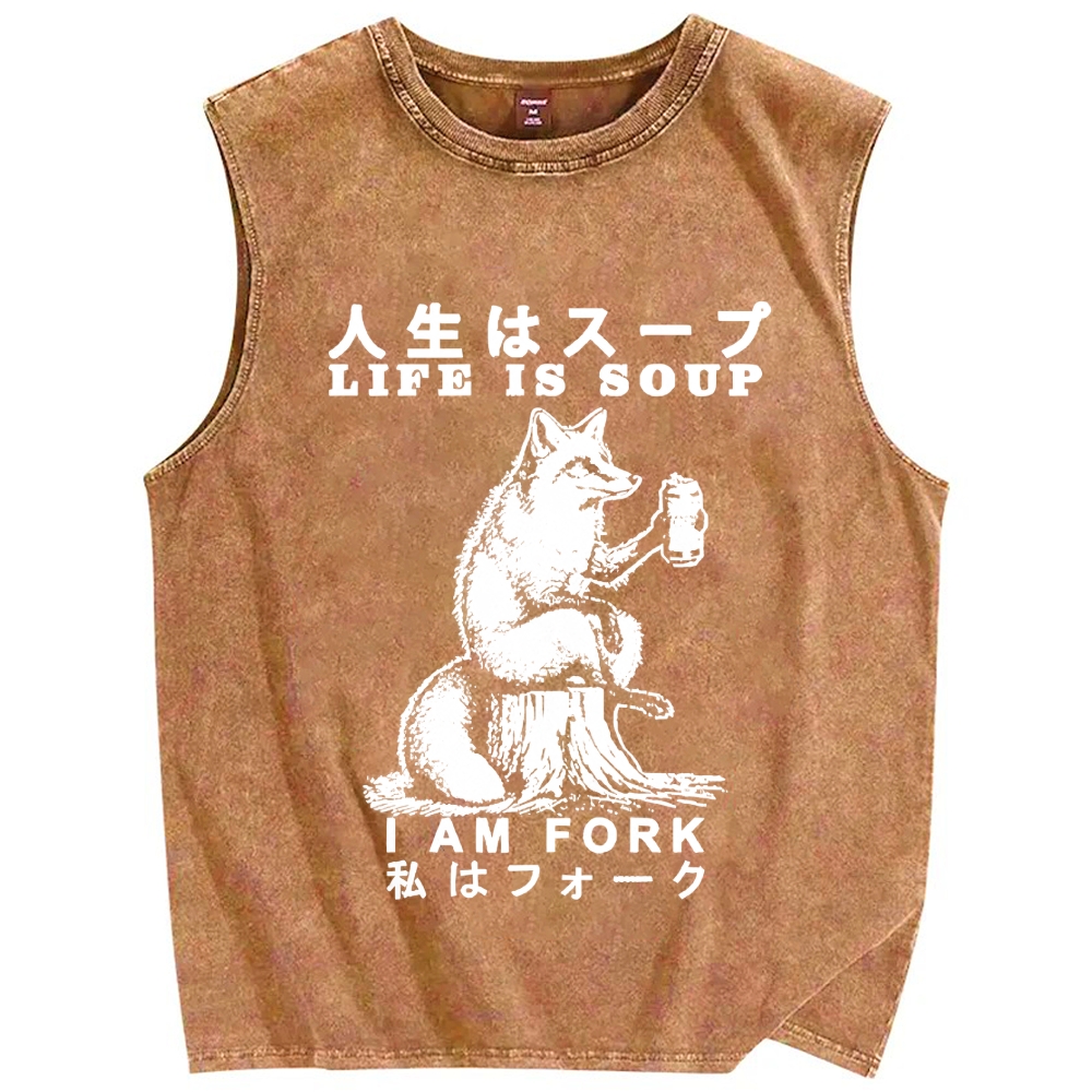 Life Is Soup I Am Fork Vintage Distressed Washed Tank Top