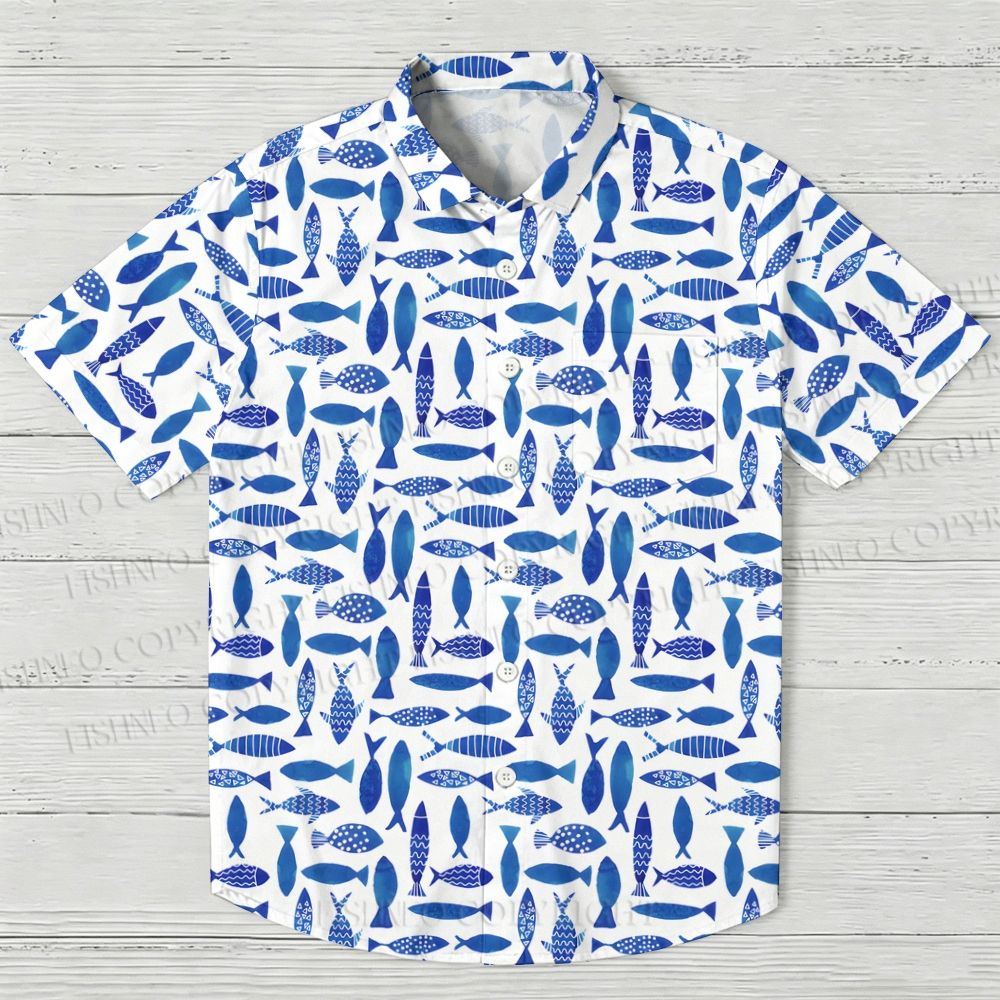 Blue Fish Printed Hawaiian Shirt