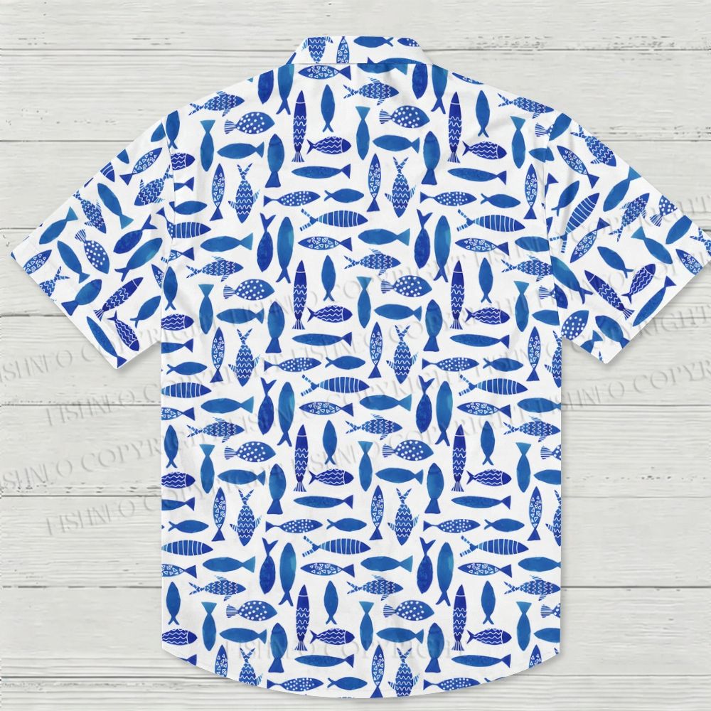 Blue Fish Printed Hawaiian Shirt