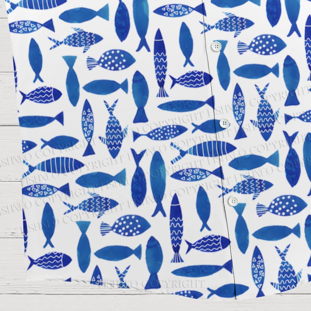 Blue Fish Printed Hawaiian Shirt