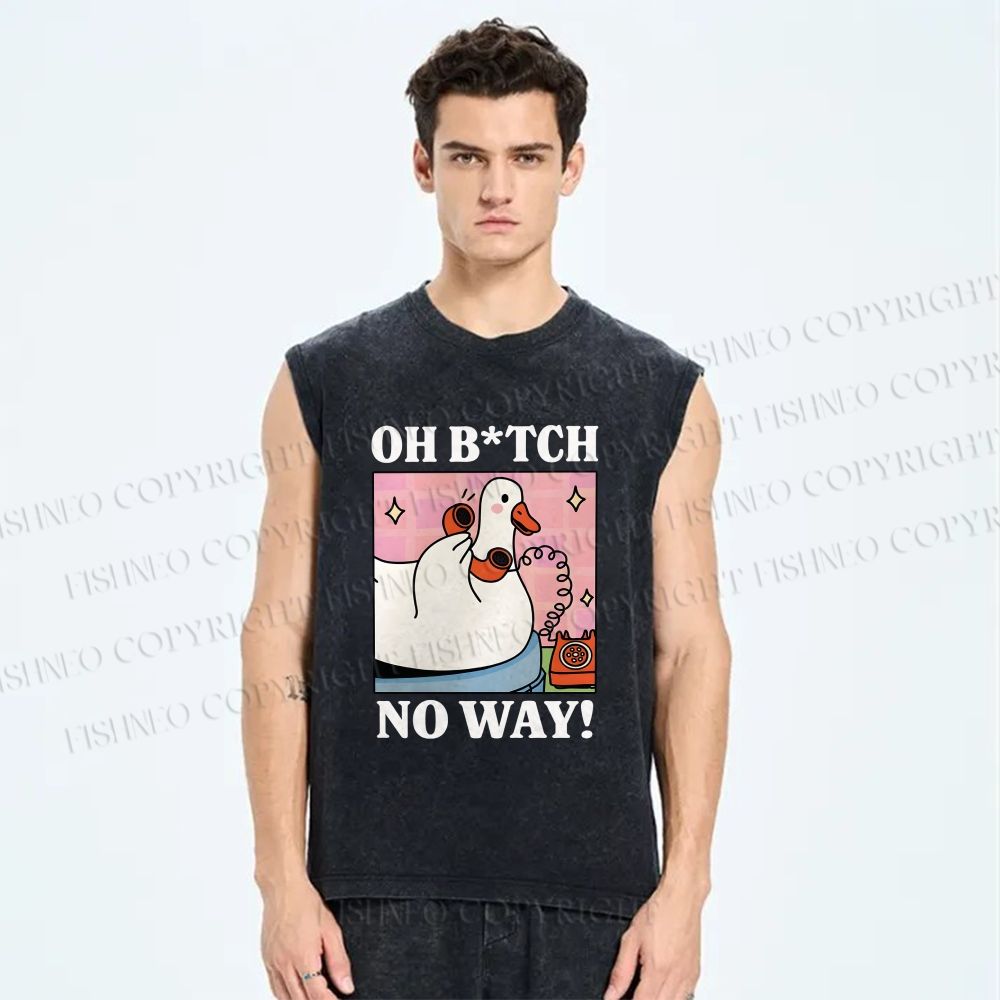 Unisex Oh B*tch No Way Goose Printed Washed Tank Top