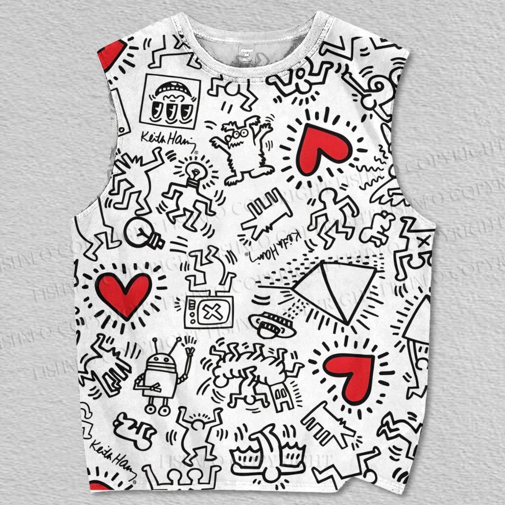 Unisex Heart Magnet Keith Haring Printed Tank Top