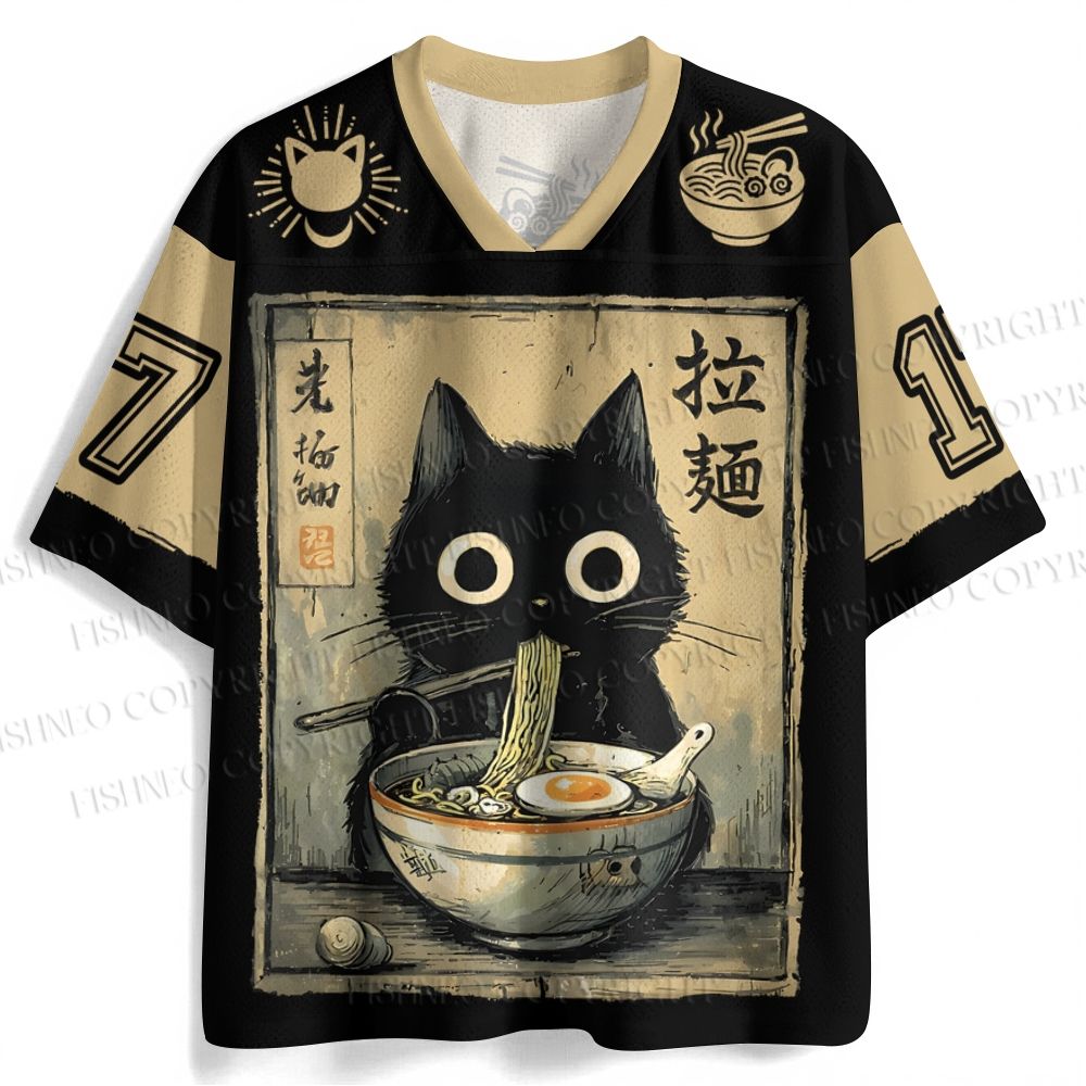 Kawaii Ramen Cat Retro Japanese Noodles Jersey Shirts