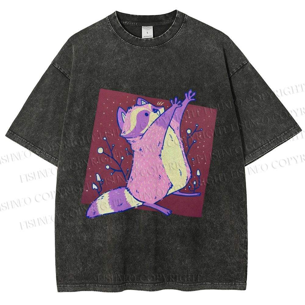Unisex Chubby Raccoon Printed Washed Tee