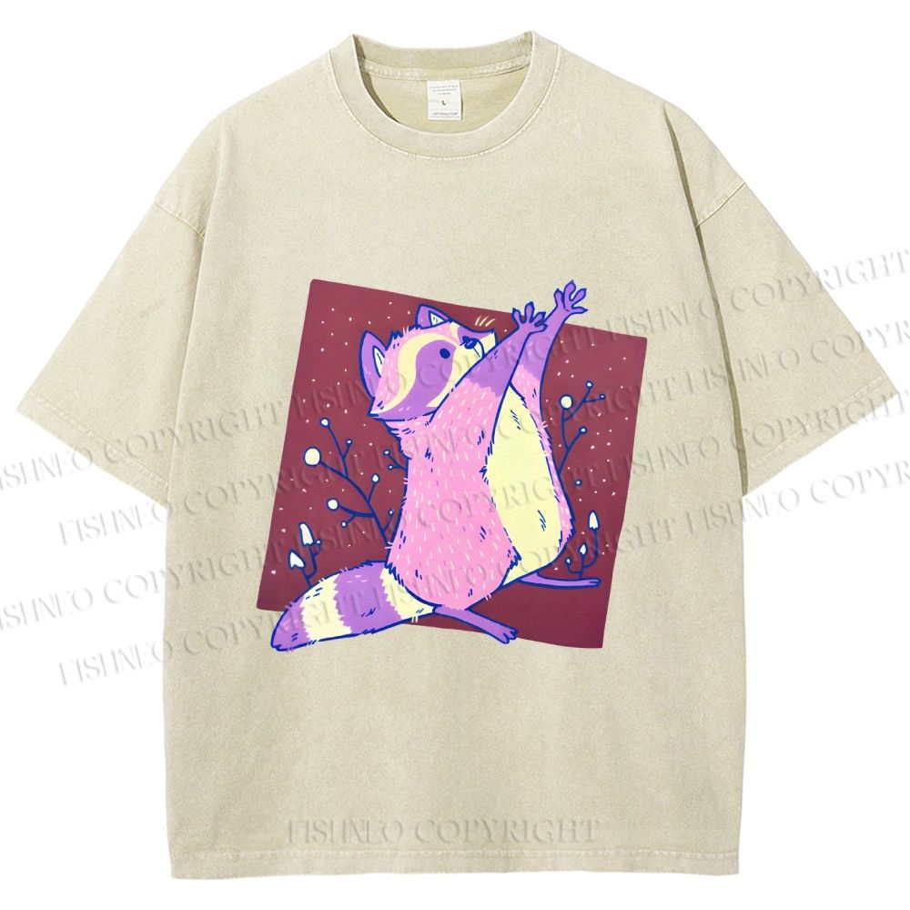 Unisex Chubby Raccoon Printed Washed Tee