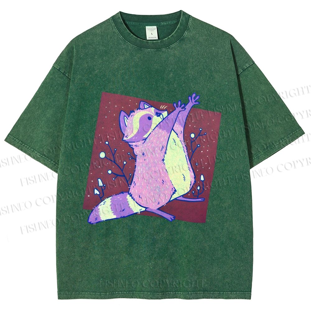 Unisex Chubby Raccoon Printed Washed Tee