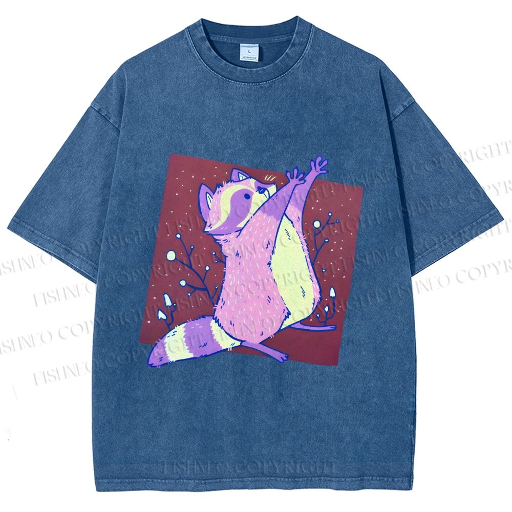 Unisex Chubby Raccoon Printed Washed Tee