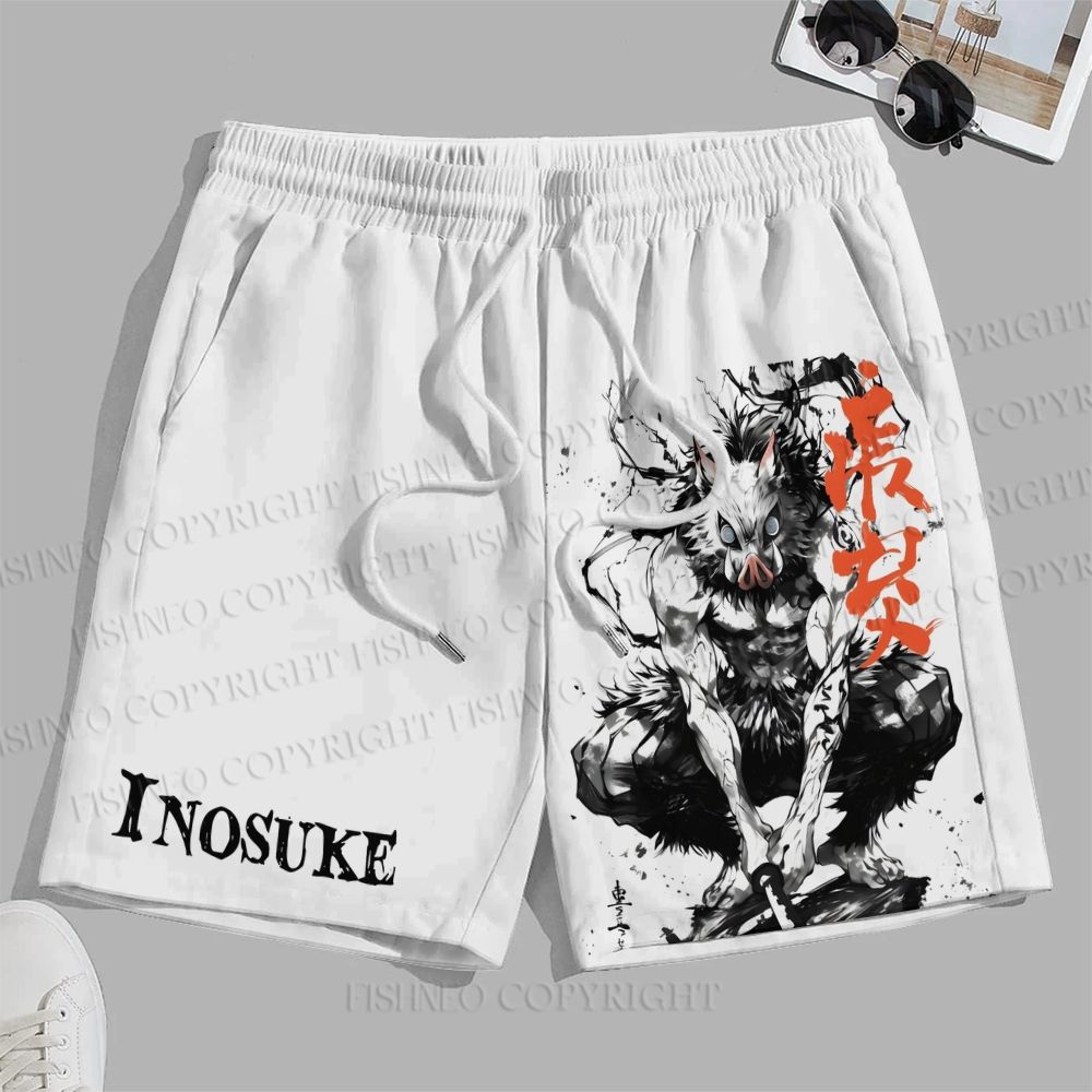 Men's Demon Slayer Hashibira Inosuke Printed Casual Beach Plus Size Shorts