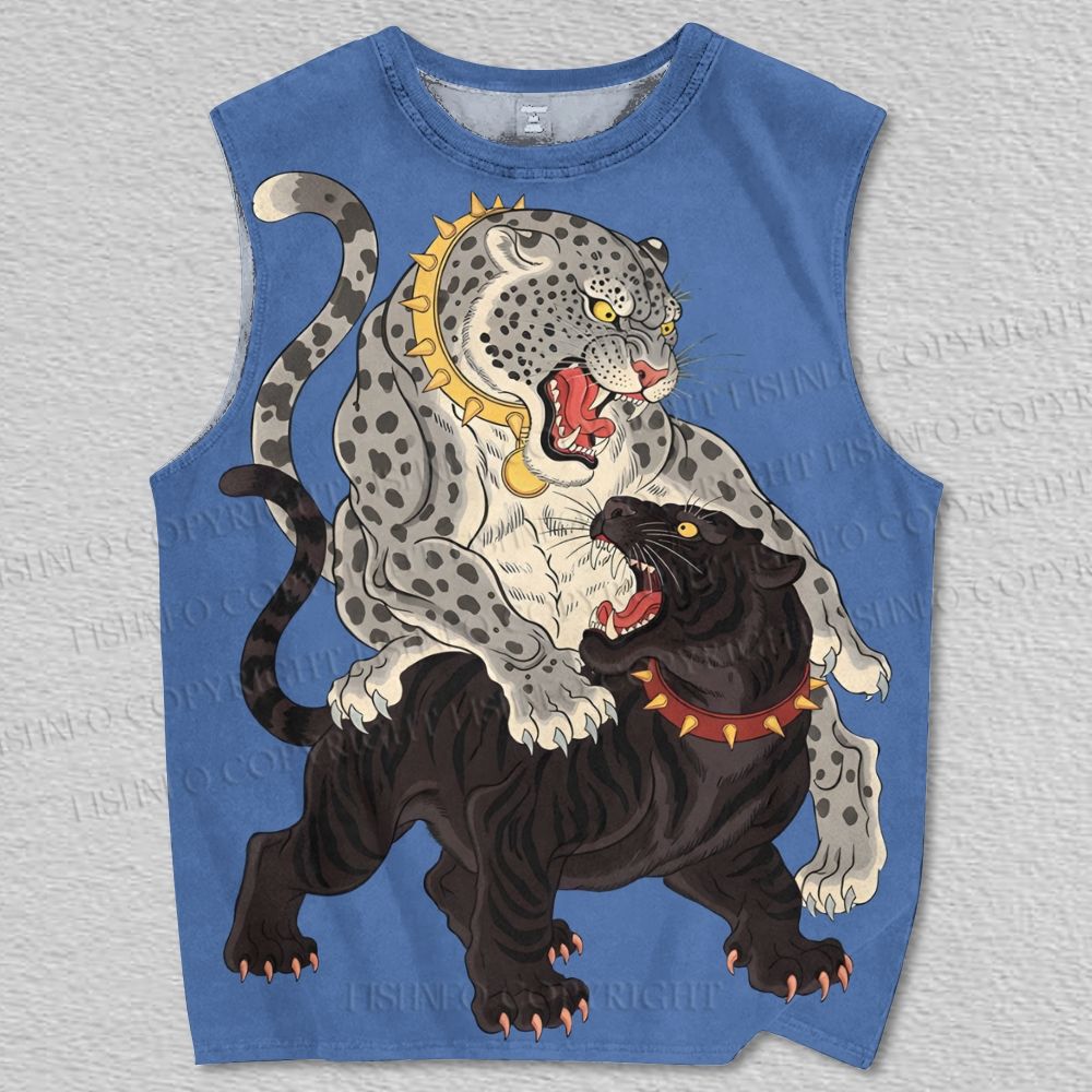 Unisex Vintage Snow Leopard vs Black Panther Printed Tank Top