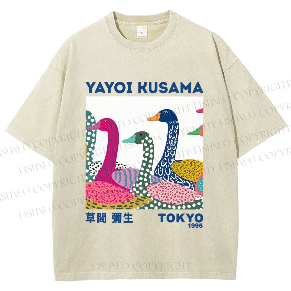 Unisex Yayoi Kusama Multicolor Goose Printed Washed Tee