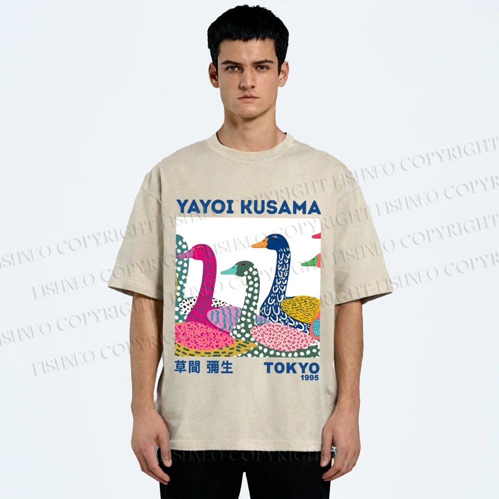 Unisex Yayoi Kusama Multicolor Goose Printed Washed Tee