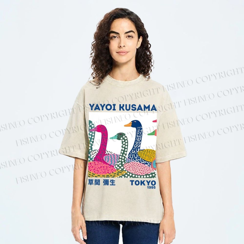 Unisex Yayoi Kusama Multicolor Goose Printed Washed Tee