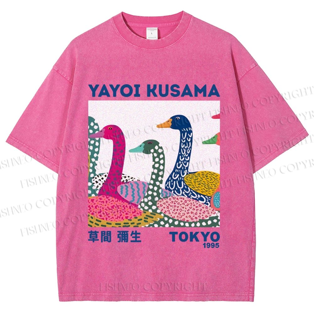 Unisex Yayoi Kusama Multicolor Goose Printed Washed Tee