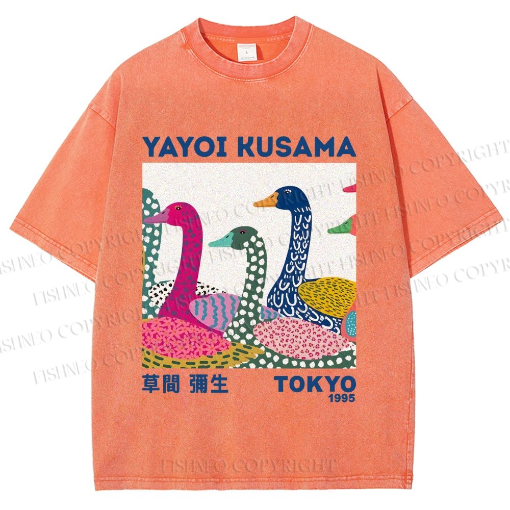Unisex Yayoi Kusama Multicolor Goose Printed Washed Tee