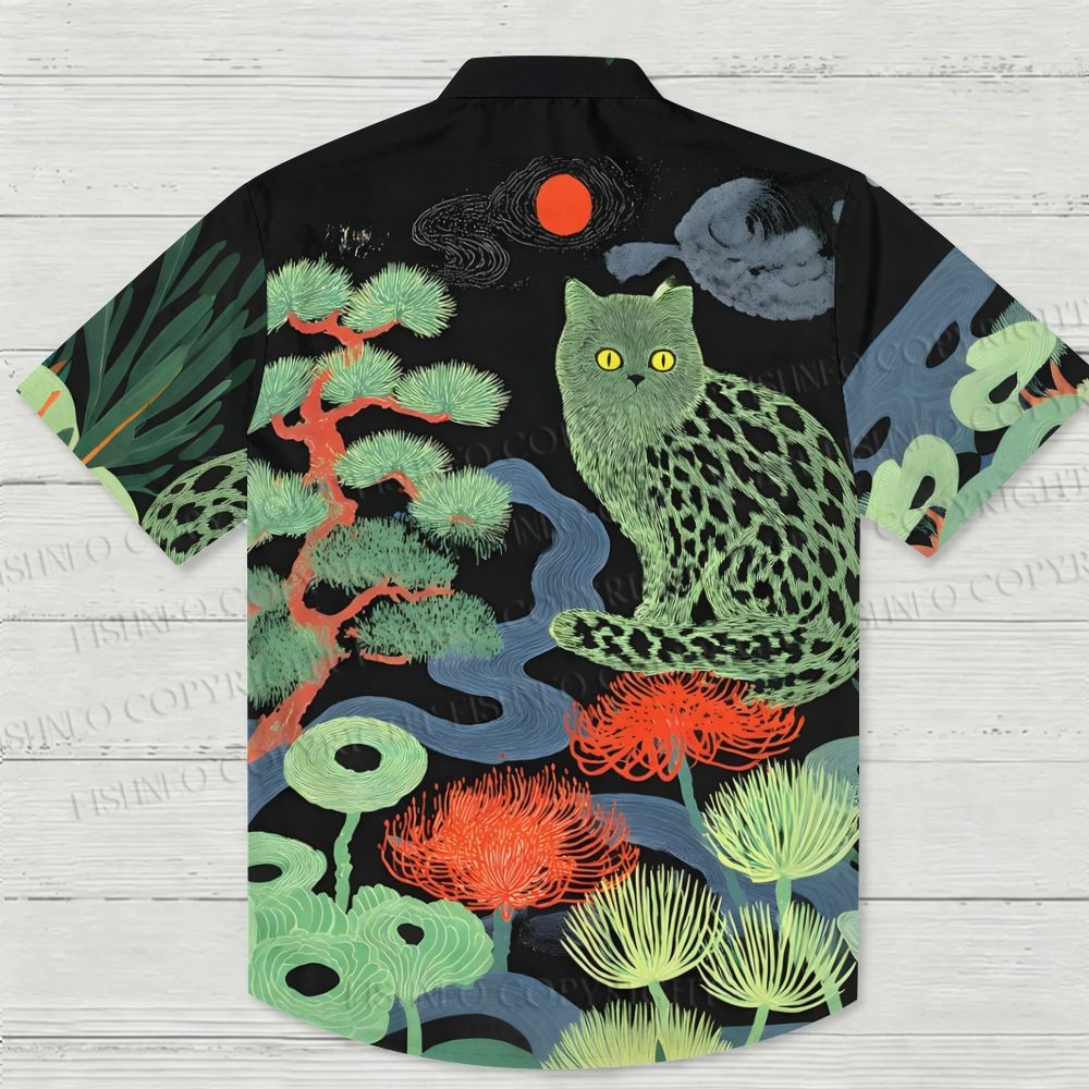 Green Cat In Forest Hawaiian Shirt