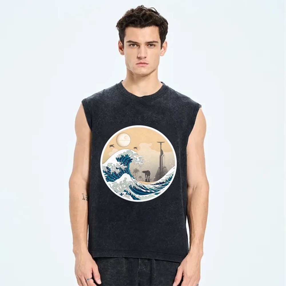 The Great Wave off Scarif Vintage Distressed Washed Tank Top