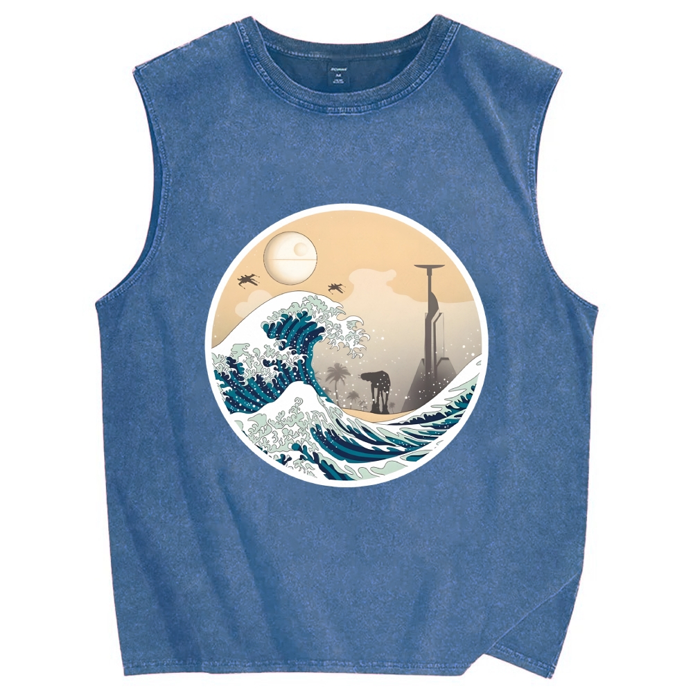 The Great Wave off Scarif Vintage Distressed Washed Tank Top