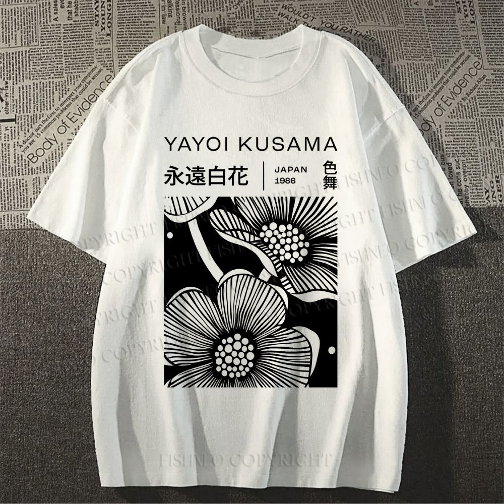 Unisex Classic Cotton Yayoi Kusama Black Flower Printed T-shirt