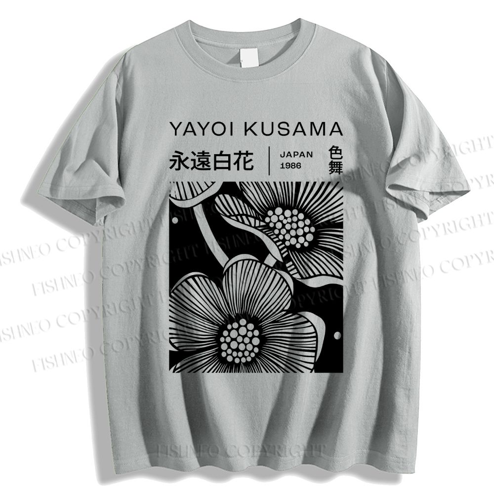Unisex Classic Cotton Yayoi Kusama Black Flower Printed T-shirt