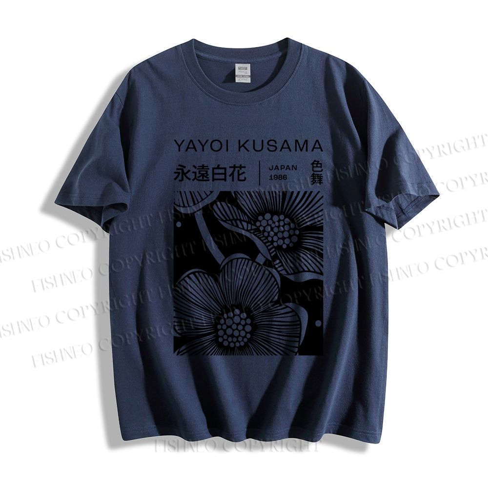Unisex Classic Cotton Yayoi Kusama Black Flower Printed T-shirt