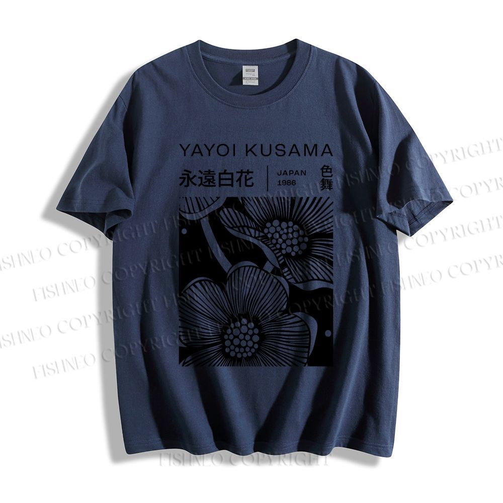 Unisex Classic Cotton Yayoi Kusama Black Flower Printed T-shirt