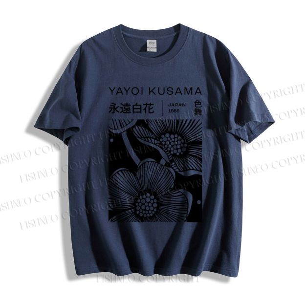 Unisex Classic Cotton Yayoi Kusama Black Flower Printed T-shirt