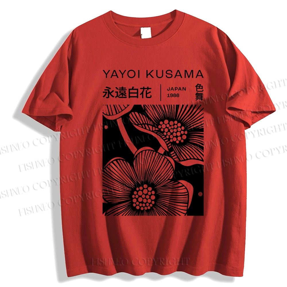 Unisex Classic Cotton Yayoi Kusama Black Flower Printed T-shirt