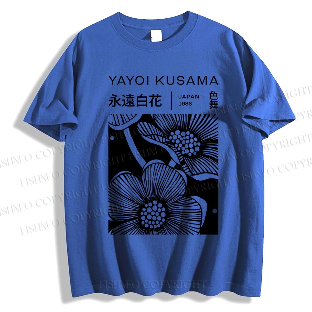 Unisex Classic Cotton Yayoi Kusama Black Flower Printed T-shirt