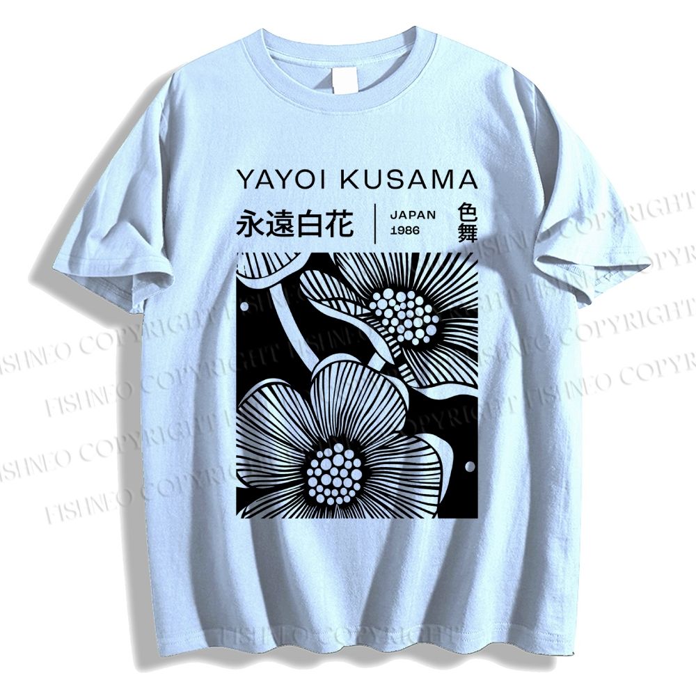 Unisex Classic Cotton Yayoi Kusama Black Flower Printed T-shirt